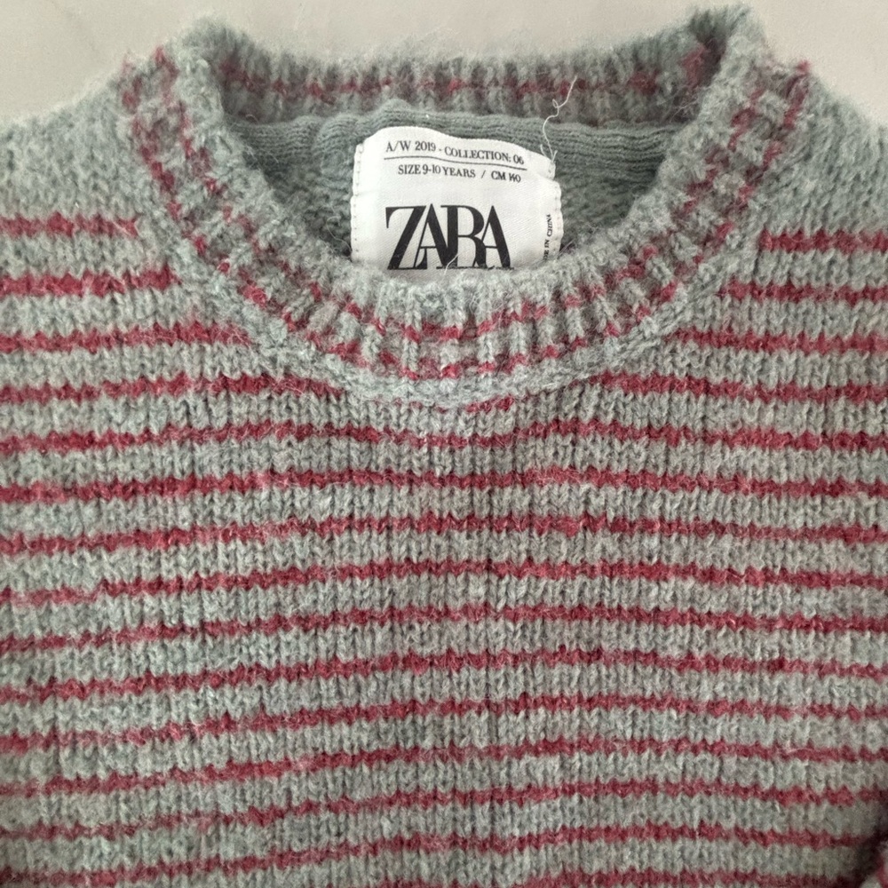 Zara Striped Knit Sweater in Gray and Red